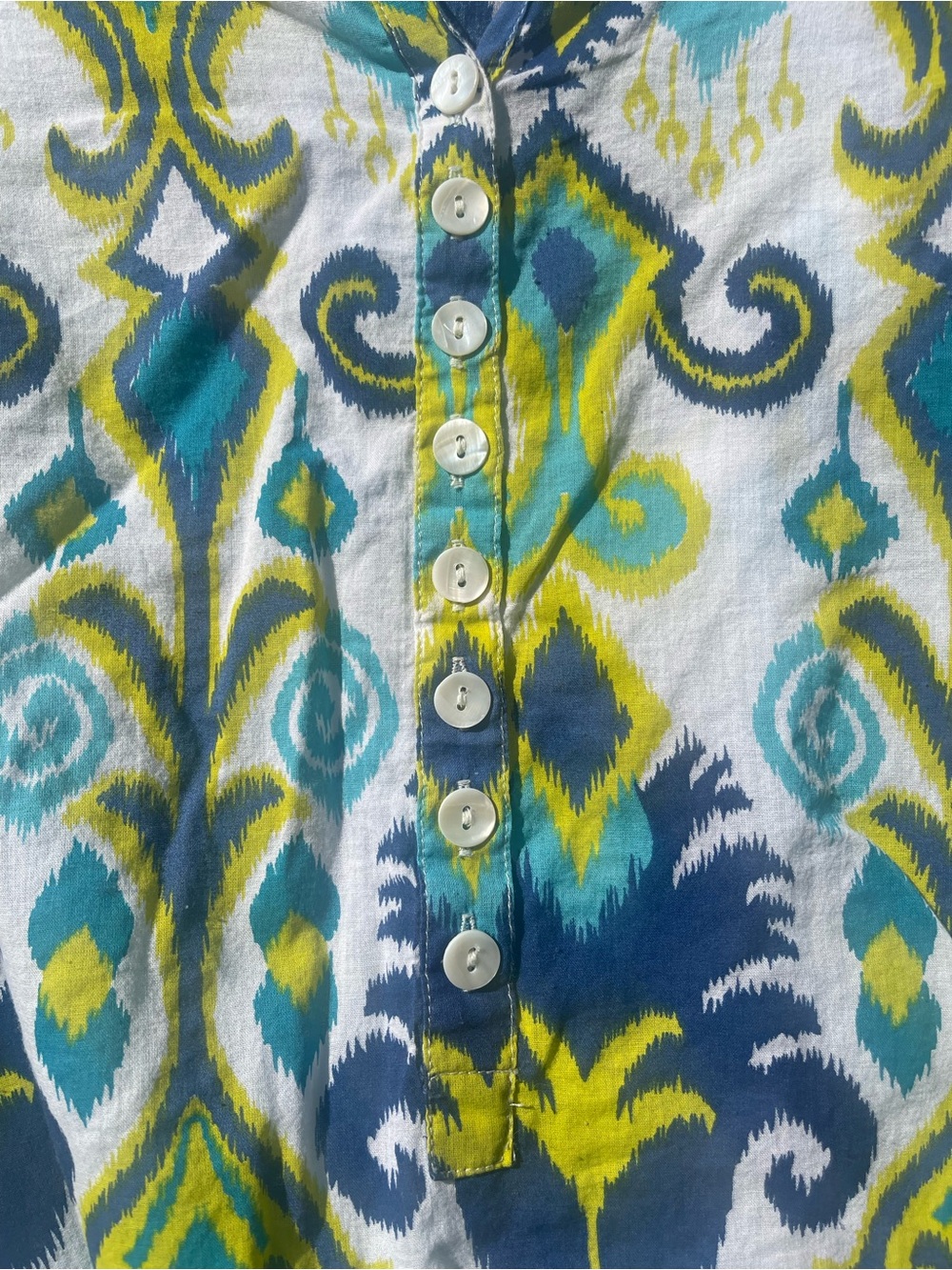 FINCH Blue & Lime Ikat Button-Front Tunic SZ M - Picture 7 of 10